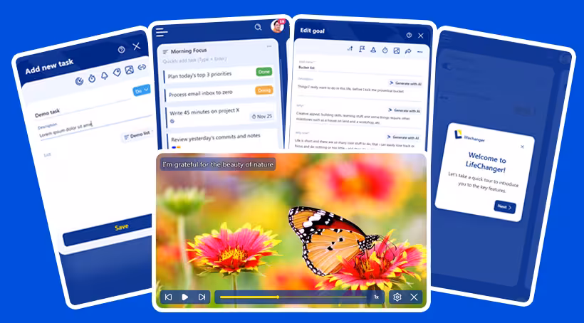 Composite overview of Lifechanger UI components